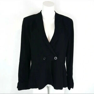 Graylin Black Crepe Two Button Peplum Blazer with Striped Lining Size large